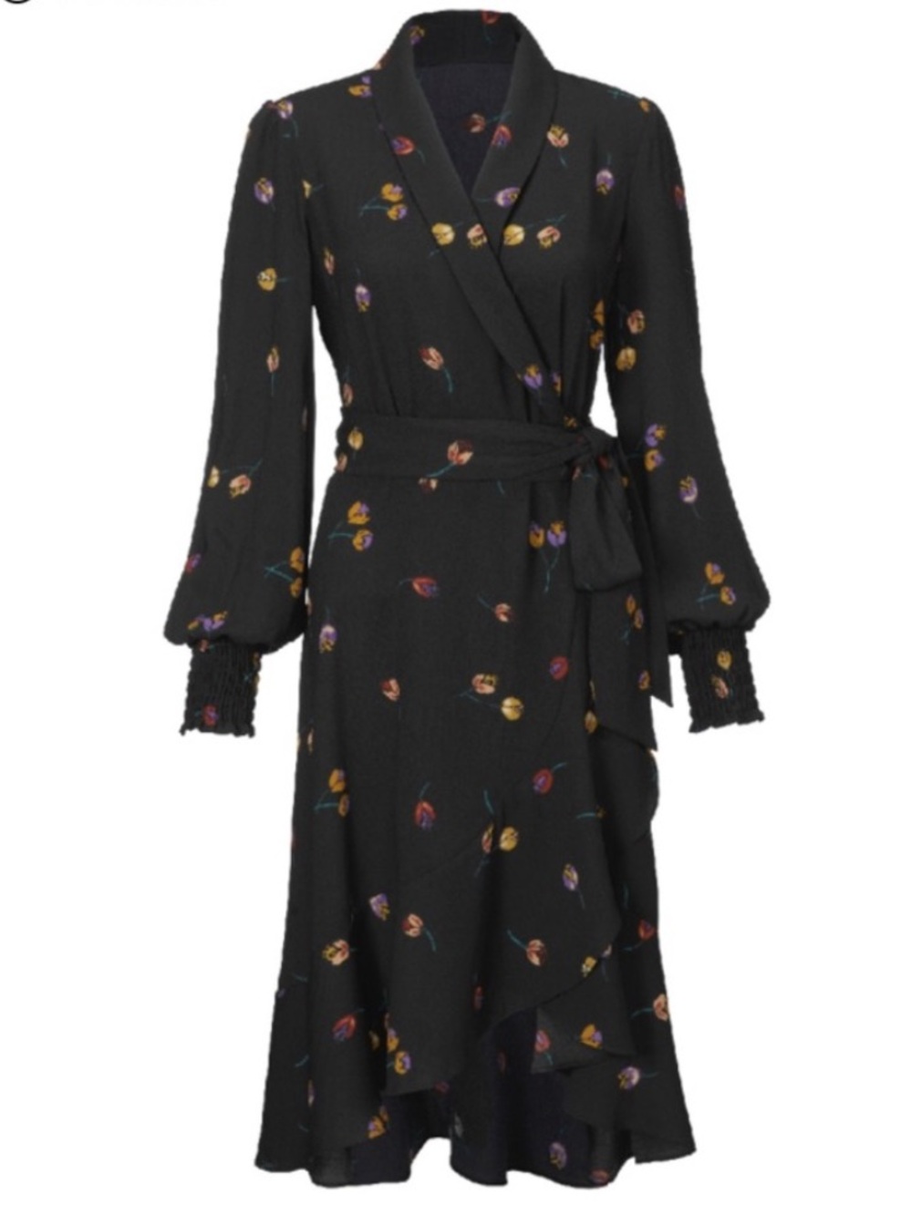 Cabi Divine Wrap Dress Black Floral Size Large NWT Bloom Print